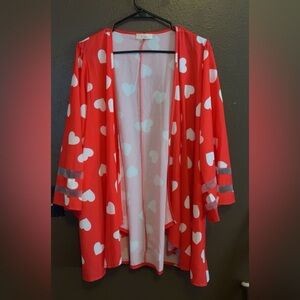 Red Heart Print Open Front Women's Cardigan